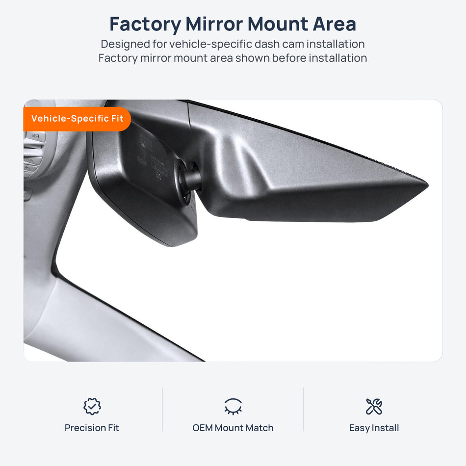 Factory mirror mount area for Ford Taurus dash cam installation