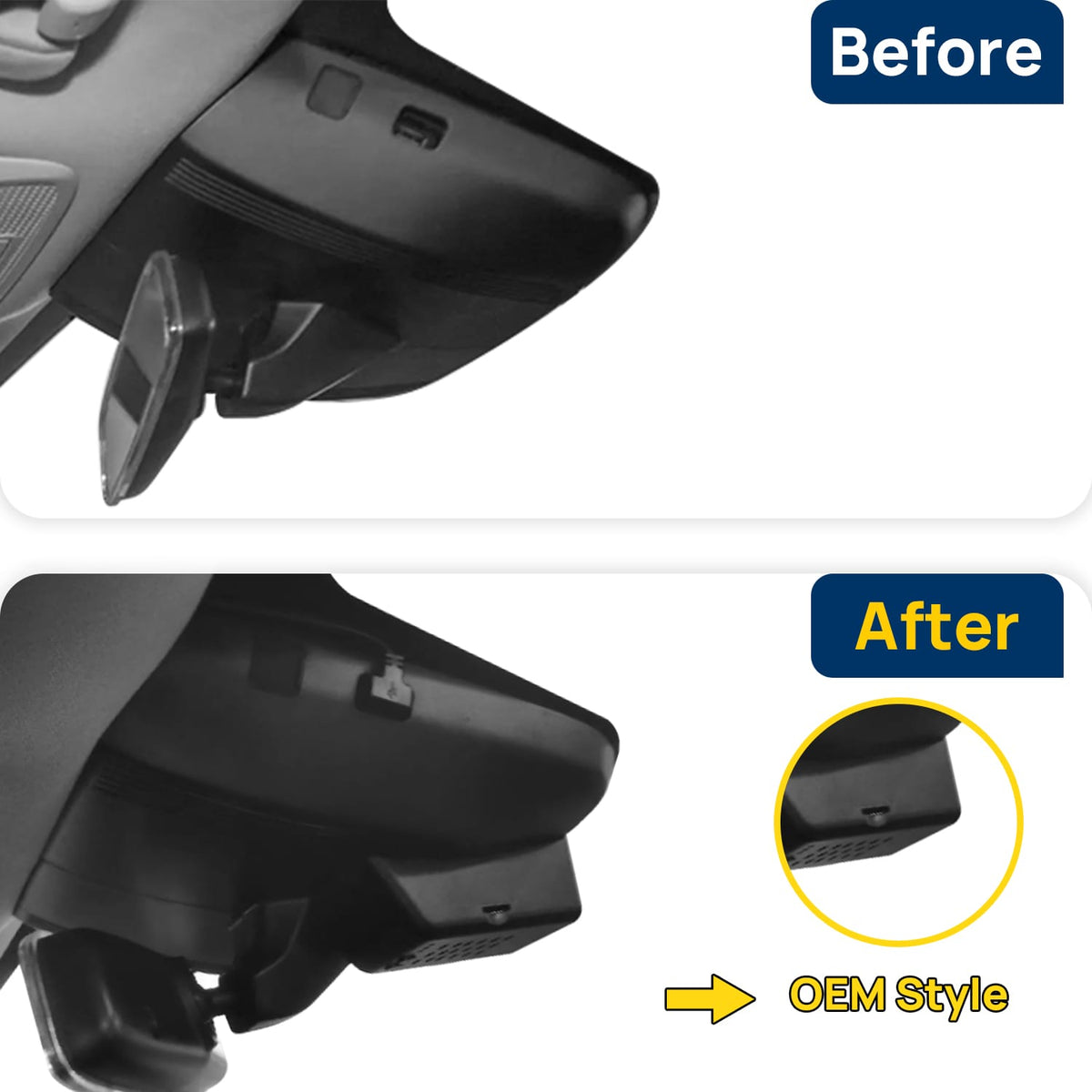 Vorher-Nachher Vergleich: Xplywi 1080P Frontkamera Dashcam Kompatibel mit XPENG P5 Xiaopeng 2021-2024, diskrete OEM-Installation