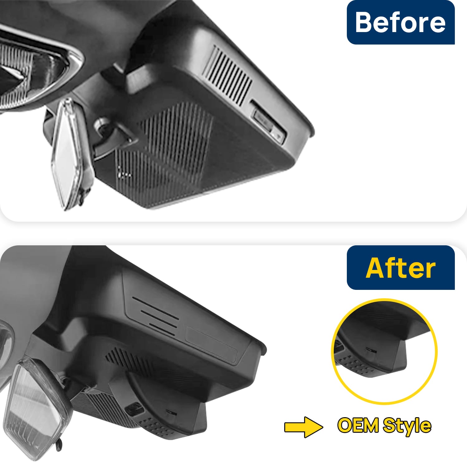 Vorher-Nachher Vergleich: Xplywi 2K Frontkamera Dashcam Kompatibel mit Chery Tiggo 9 2023-2025, diskrete OEM-Installation