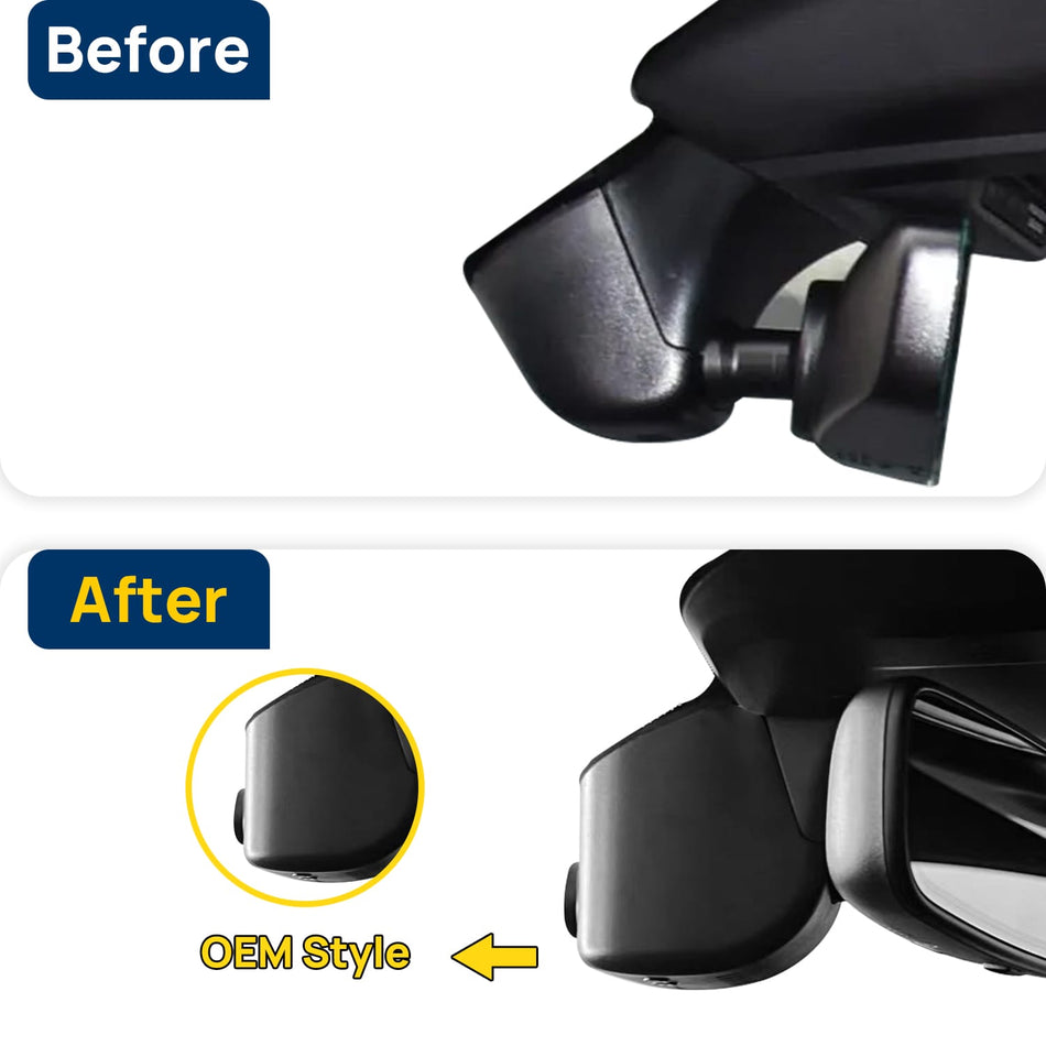 Vorher-Nachher Vergleich: Xplywi 2K Frontkamera Dashcam Kompatibel mit Porsche Macan 95B Panamera 970 Cayenne 958 92A E2, diskrete OEM-Installation
