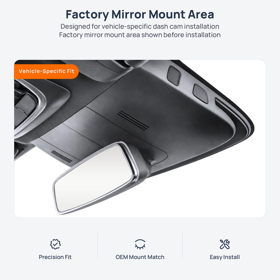 Factory mirror mount area for XPENG P7i dash cam installation