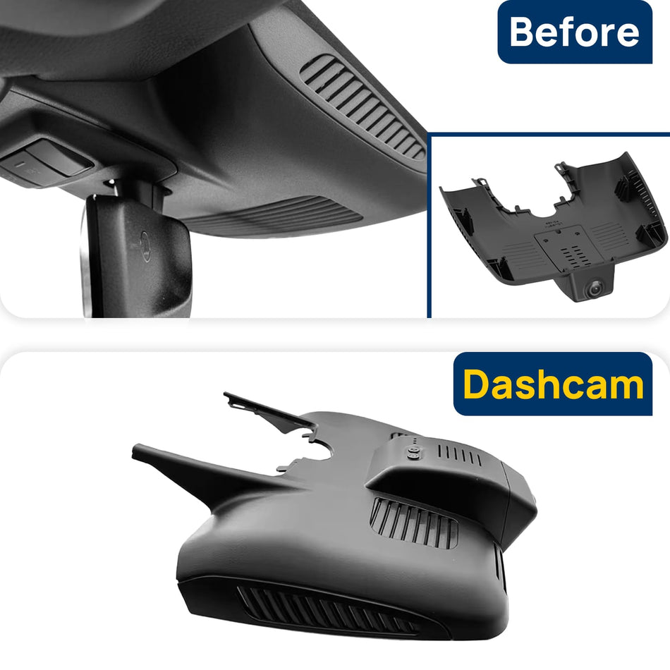 Vorher-Nachher Vergleich: Xplywi 2K Frontkamera Dashcam Kompatibel mit Mercedes-Benz E-Class Coupe 2018 2019, diskrete OEM-Installation