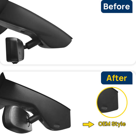 Vorher-Nachher Vergleich: Xplywi 2K Frontkamera Dashcam Kompatibel mit Cadillac XT5 2020, diskrete OEM-Installation