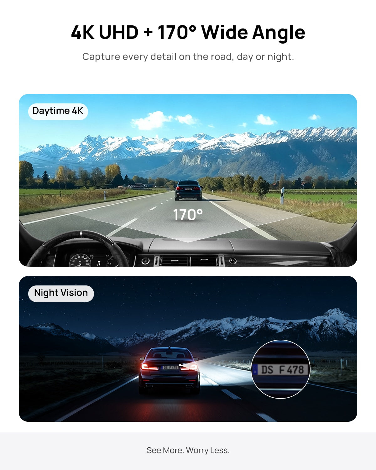 4K UHD 170¡ã wide-angle front dash cam footage example with daytime and night vision- Xplywi
