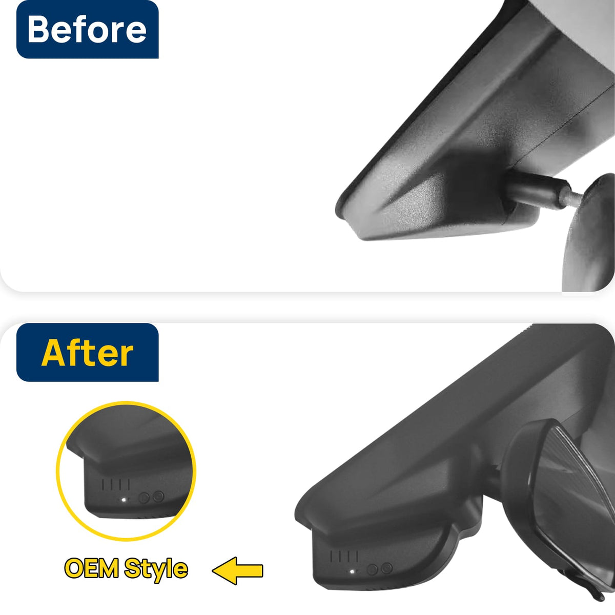 Vorher-Nachher Vergleich: Xplywi 2K/1080P Doppel Dashcam Autokamera Kompatibel mit Geely Atlas 2016-2018, diskrete OEM-Installation