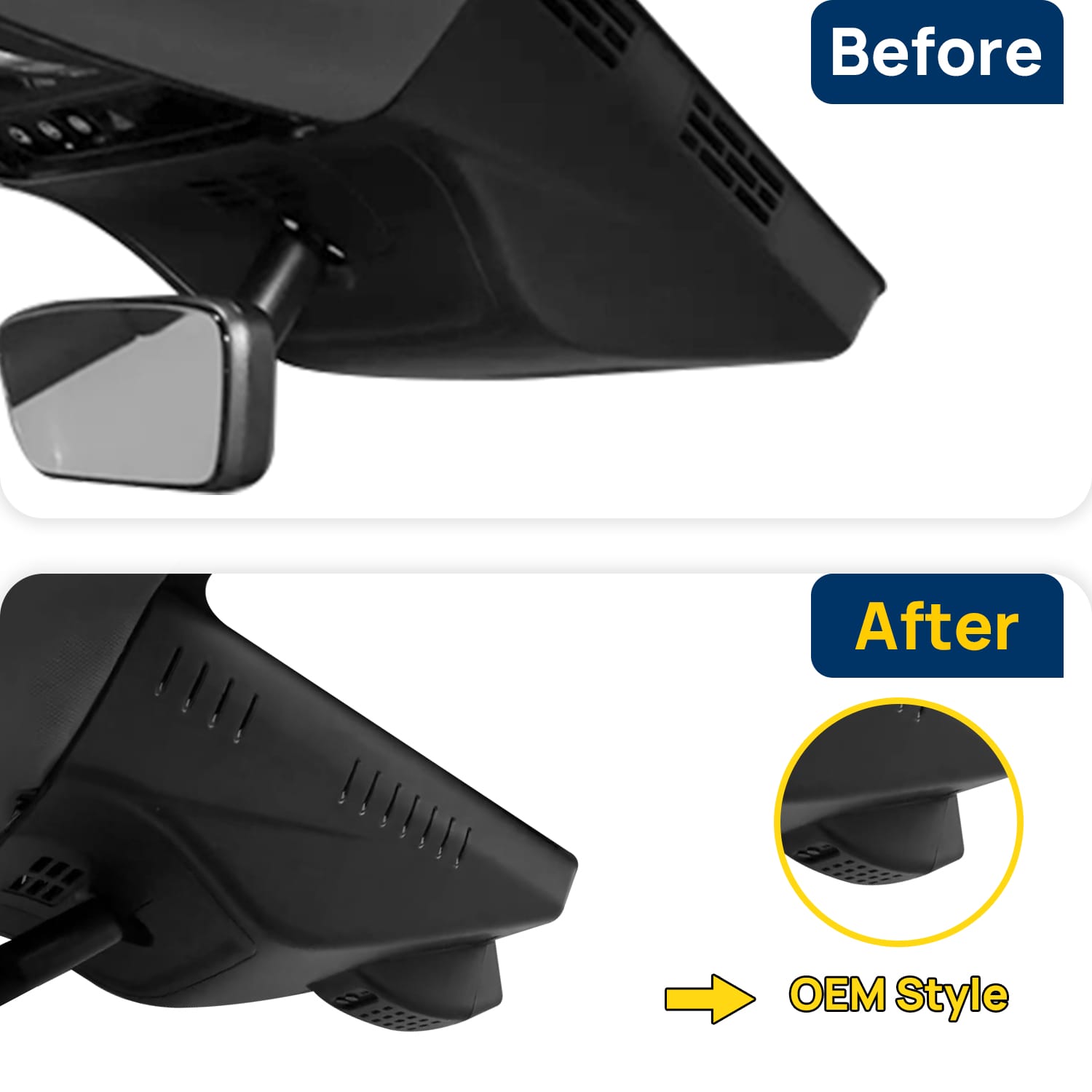 Vorher-Nachher Vergleich: Xplywi 2K Frontkamera Dashcam Kompatibel mit Cadillac Optiq 2024, diskrete OEM-Installation