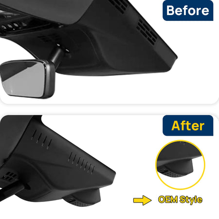 Vorher-Nachher Vergleich: Xplywi 1080P Frontkamera Dashcam Kompatibel mit Cadillac Optiq 2024, diskrete OEM-Installation