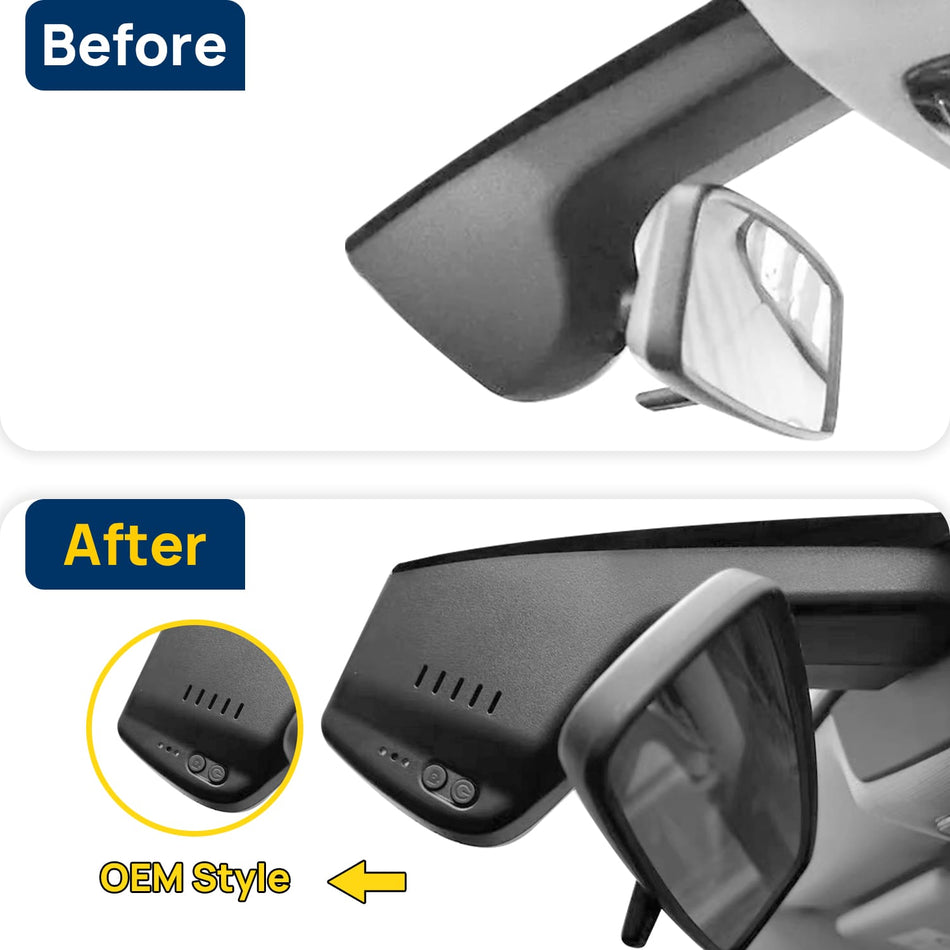 Vorher-Nachher Vergleich: Xplywi 4K/1080P Doppel Dashcam Autokamera Kompatibel mit BMW 3 Series G20 G21 2020-2023, diskrete OEM-Installation
