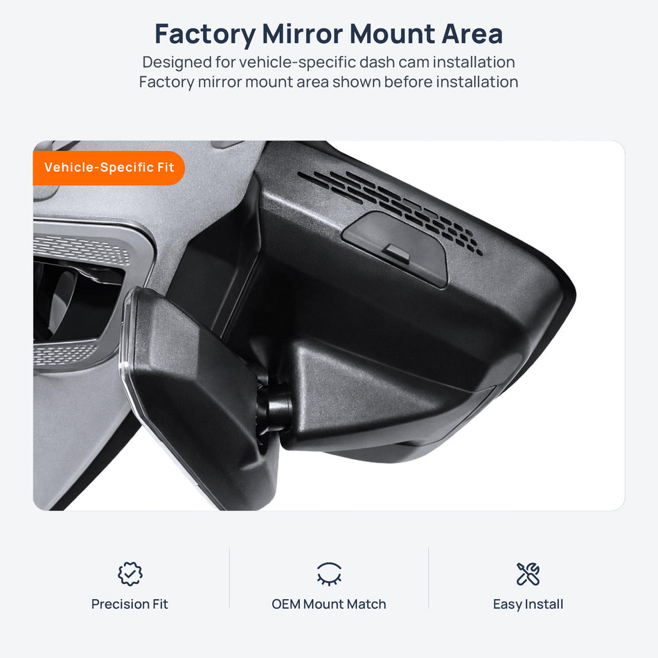Factory mirror mount area for Lynk & Co 05 PHEV dash cam installation