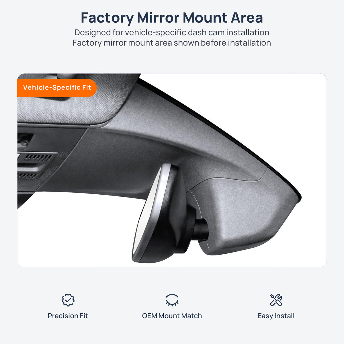 Factory mirror mount area for Volkswagen Tiguan X dash cam installation