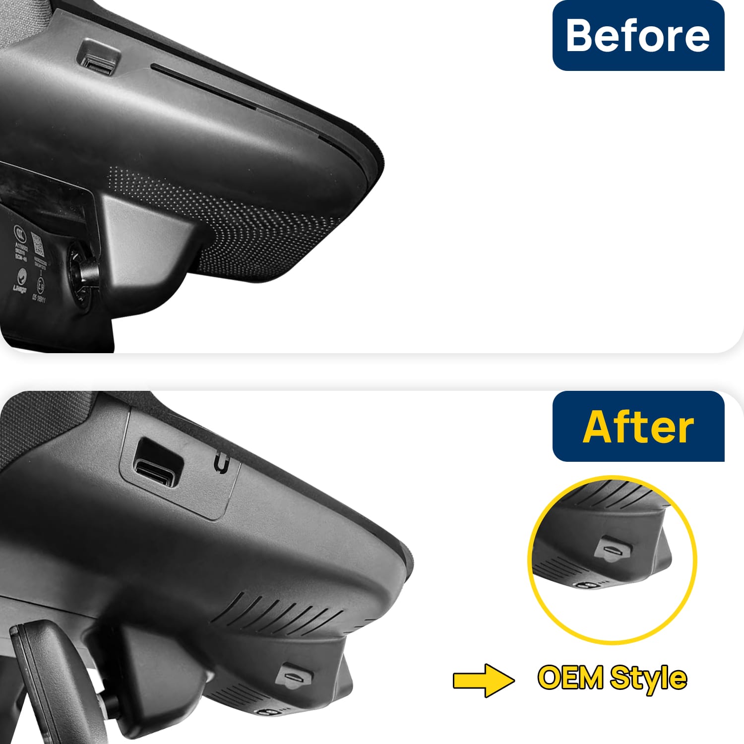 Vorher-Nachher Vergleich: Xplywi 2K/1080P Doppel Dashcam Autokamera Kompatibel mit Lynk & Co 03 03+ 2025, diskrete OEM-Installation