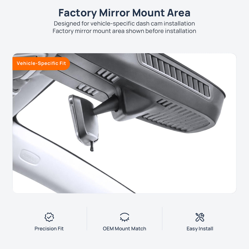 Factory mirror mount area for Livan 9 dash cam installation
