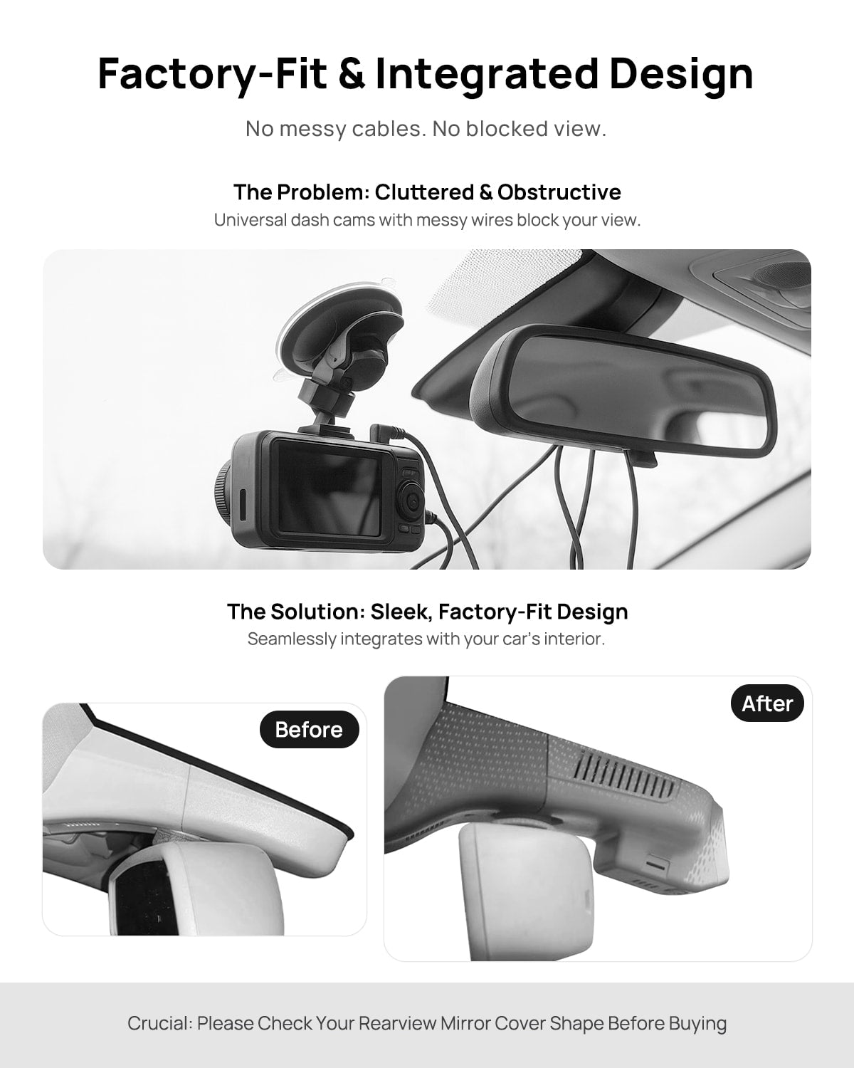 Before vs after installation on Mercedes-Benz R-Class R200 R320 R350 W251 2009 2011 2015-2019: integrated front & rear dash cam behind mirror cover for a cleaner,...