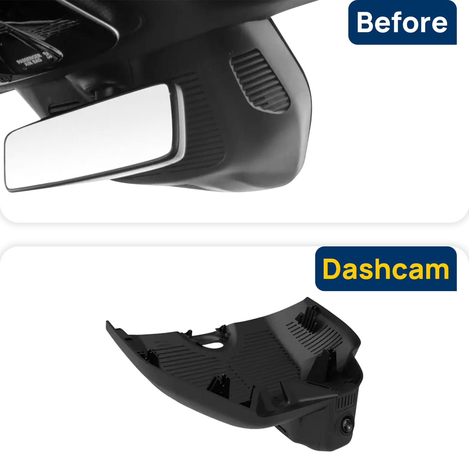 Vorher-Nachher Vergleich: Xplywi 2K/1080P Doppel Dashcam Autokamera Kompatibel mit Mercedes-Benz GLC300 X254 2023, diskrete OEM-Installation