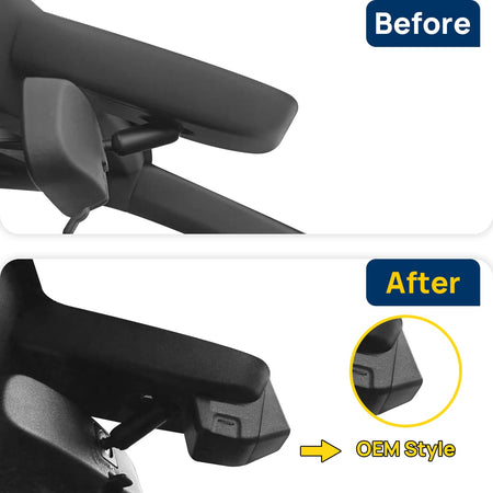 Vorher-Nachher Vergleich: Xplywi 1080P Frontkamera Dashcam Kompatibel mit Cadillac XT5 2015-2019, diskrete OEM-Installation