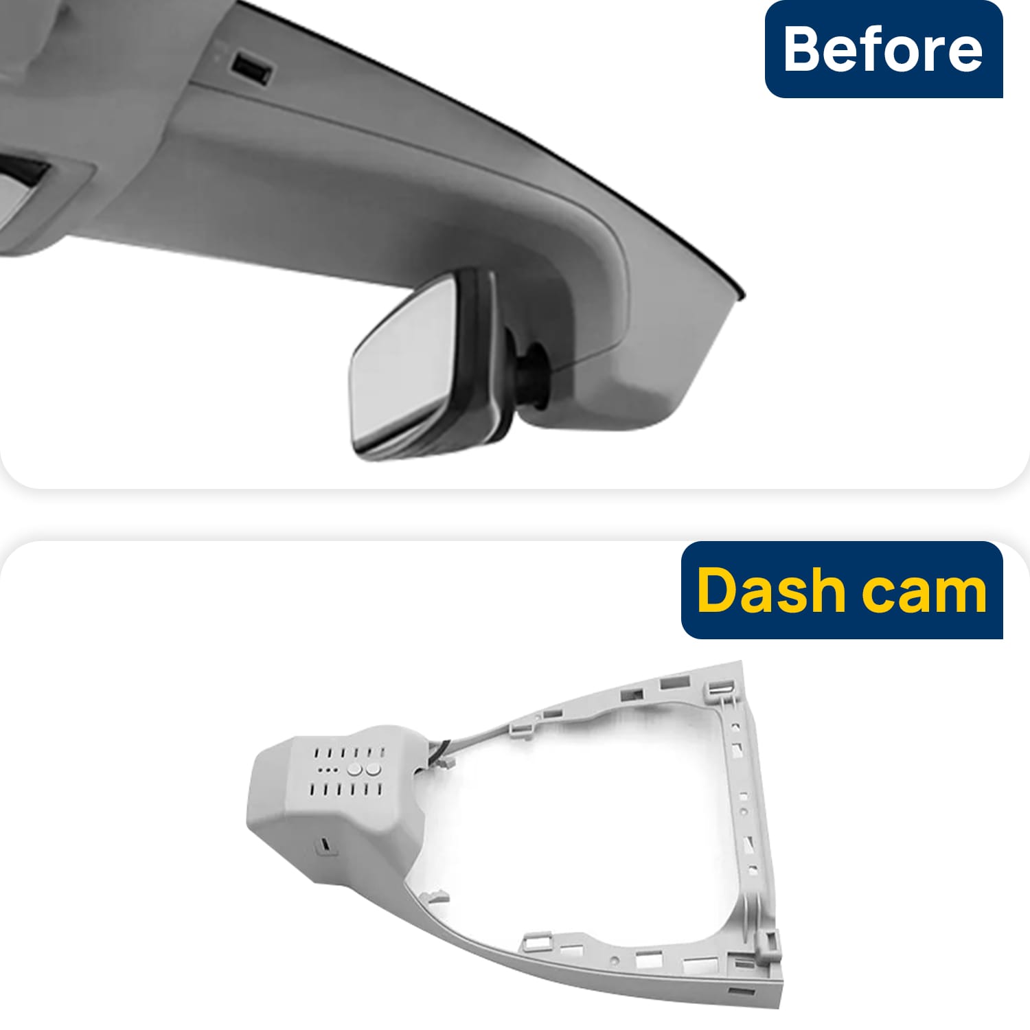 Vorher-Nachher Vergleich: Xplywi 2K/1080P Doppel Dashcam Autokamera Kompatibel mit Volkswagen ID.7 VIZZION 2023-2025, diskrete OEM-Installation