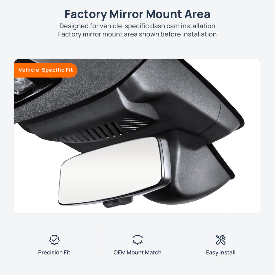 Factory mirror mount area for MINI John Cooper Works F65/F66/F67 dash cam installation