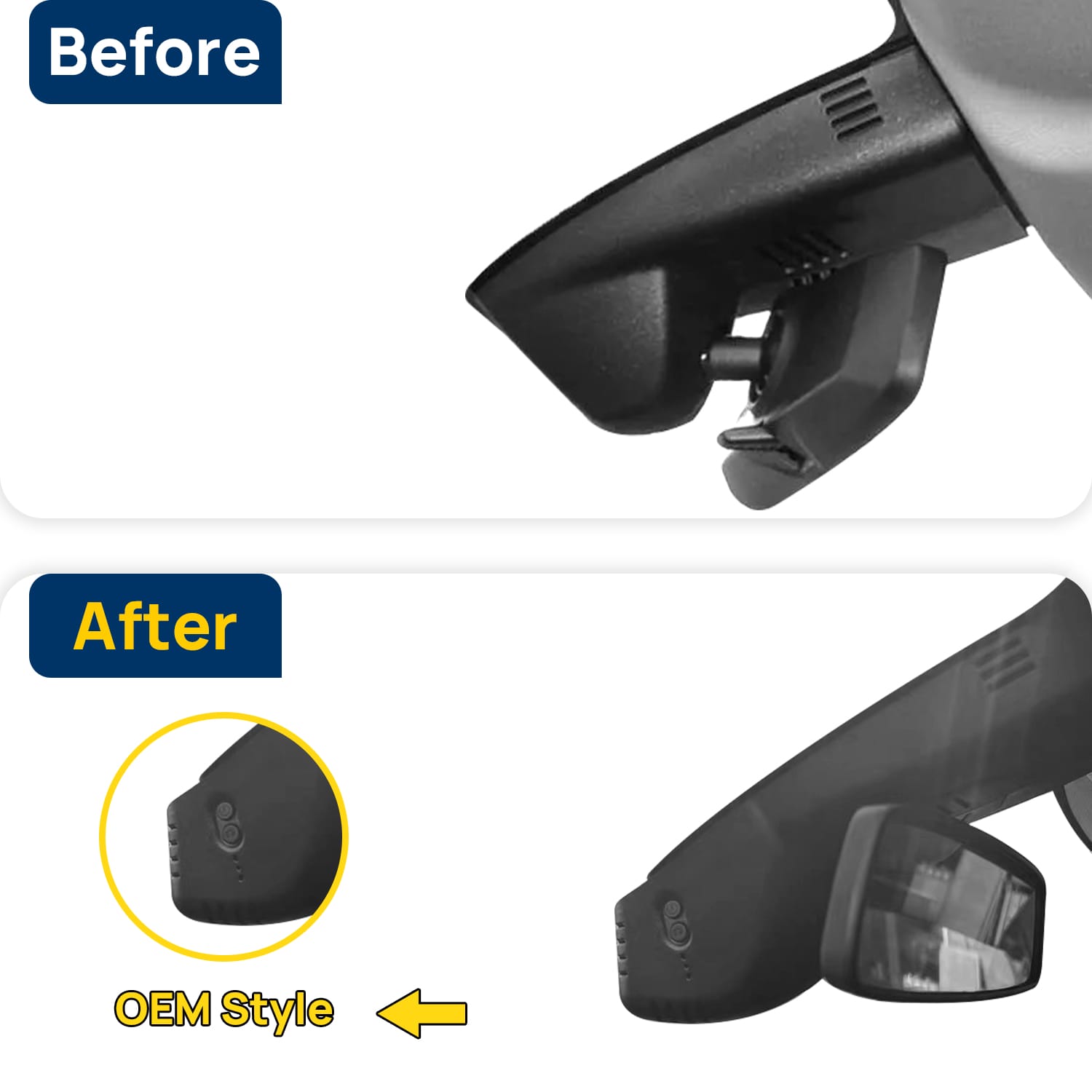 Vorher-Nachher Vergleich: Xplywi 4K Frontkamera Dashcam Kompatibel mit BMW 2 Series Coupe F44 2021 2022, diskrete OEM-Installation