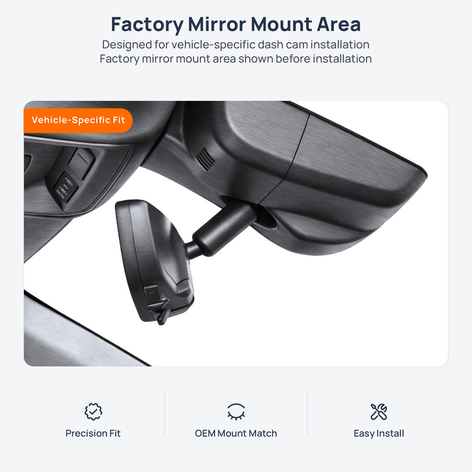 Factory mirror mount area for Cadillac CT6 PHEV dash cam installation