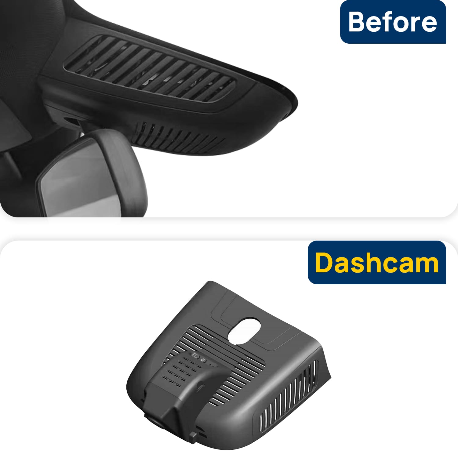 Vorher-Nachher Vergleich: Xplywi 2K/1080P Doppel Dashcam Autokamera Kompatibel mit Mercedes-Benz EQB260 X243 2022-2024, diskrete OEM-Installation