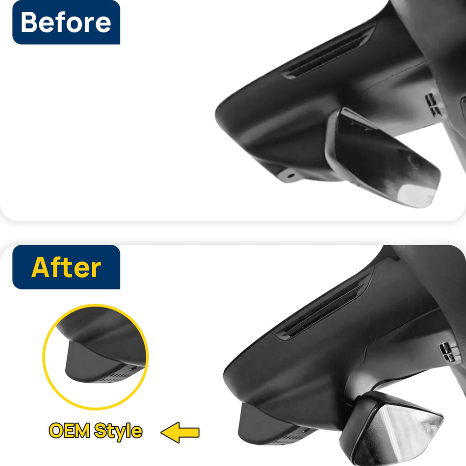 Vorher-Nachher Vergleich: Xplywi 1080P Frontkamera Dashcam Kompatibel mit Maserati Grecale M182 2022-2025, diskrete OEM-Installation