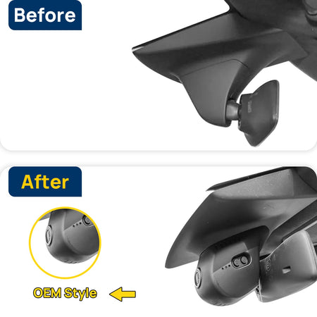 Vorher-Nachher Vergleich: Xplywi 1080P Frontkamera Dashcam Kompatibel mit Tesla Model S 60 P85 70D 85D P85D P90D P100D 2017-2024, diskrete OEM-Installation