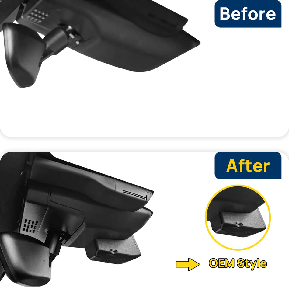Vorher-Nachher Vergleich: Xplywi 1080P Frontkamera Dashcam Kompatibel mit Toyota BZ4X 2022-2024, diskrete OEM-Installation