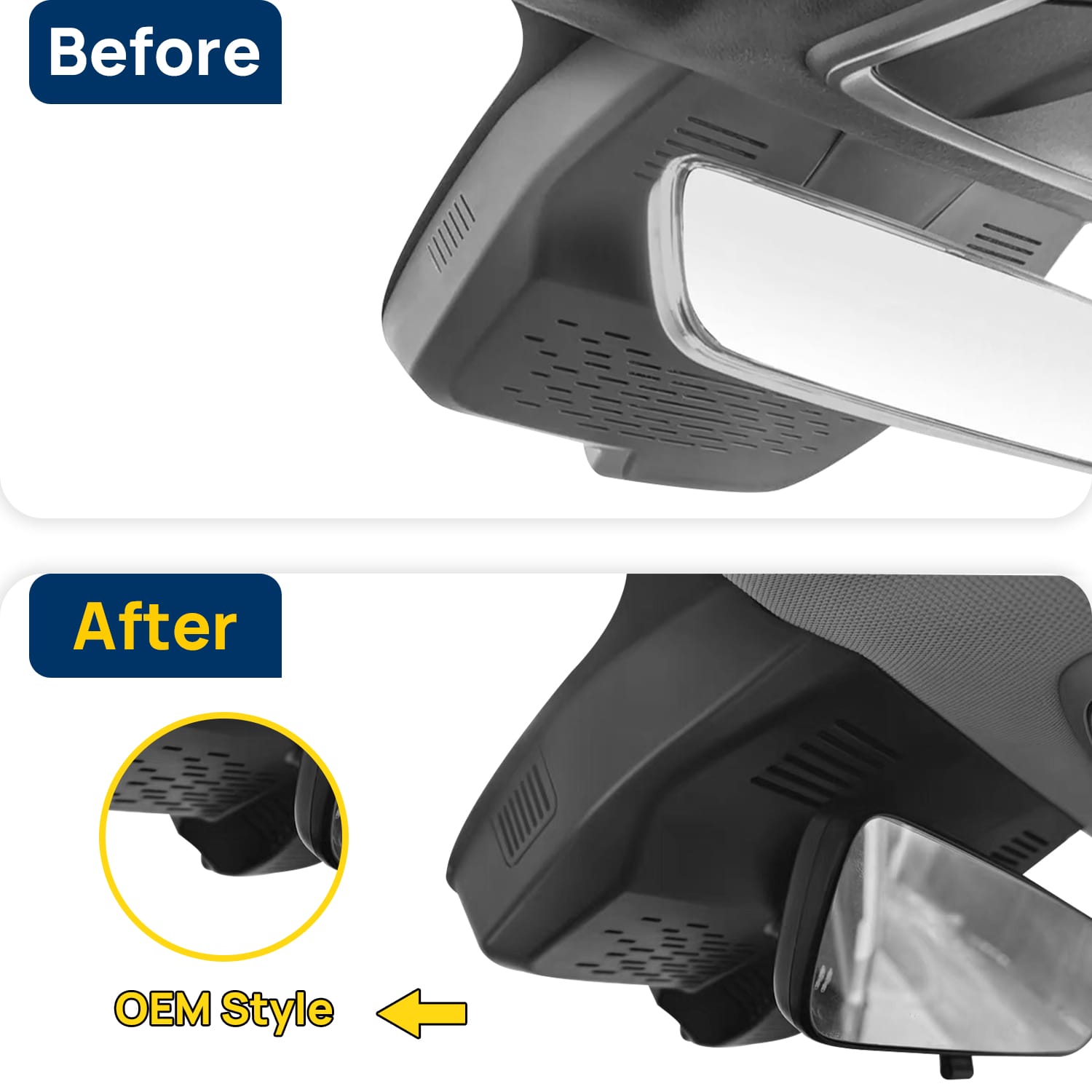 Vorher-Nachher Vergleich: Xplywi 2K/1080P Doppel Dashcam Autokamera Kompatibel mit Geely Preface Xingrui 2023-2025, diskrete OEM-Installation