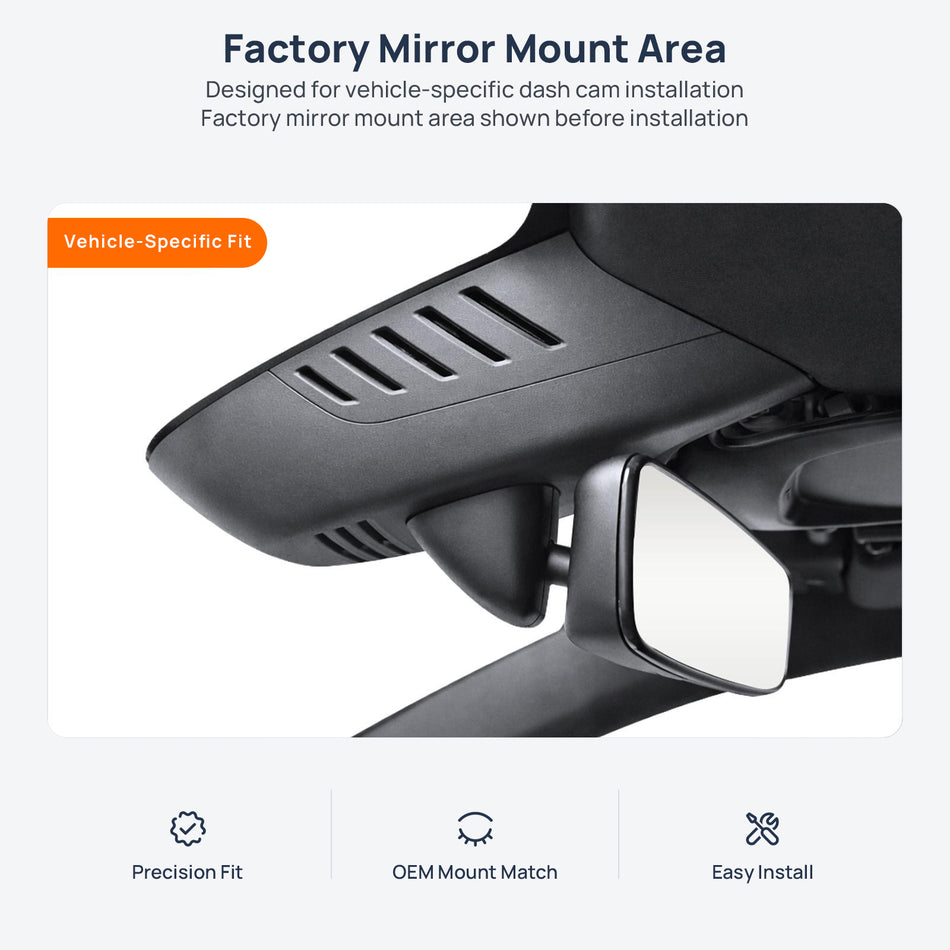 Factory mirror mount area for Volvo XC90 dash cam installation