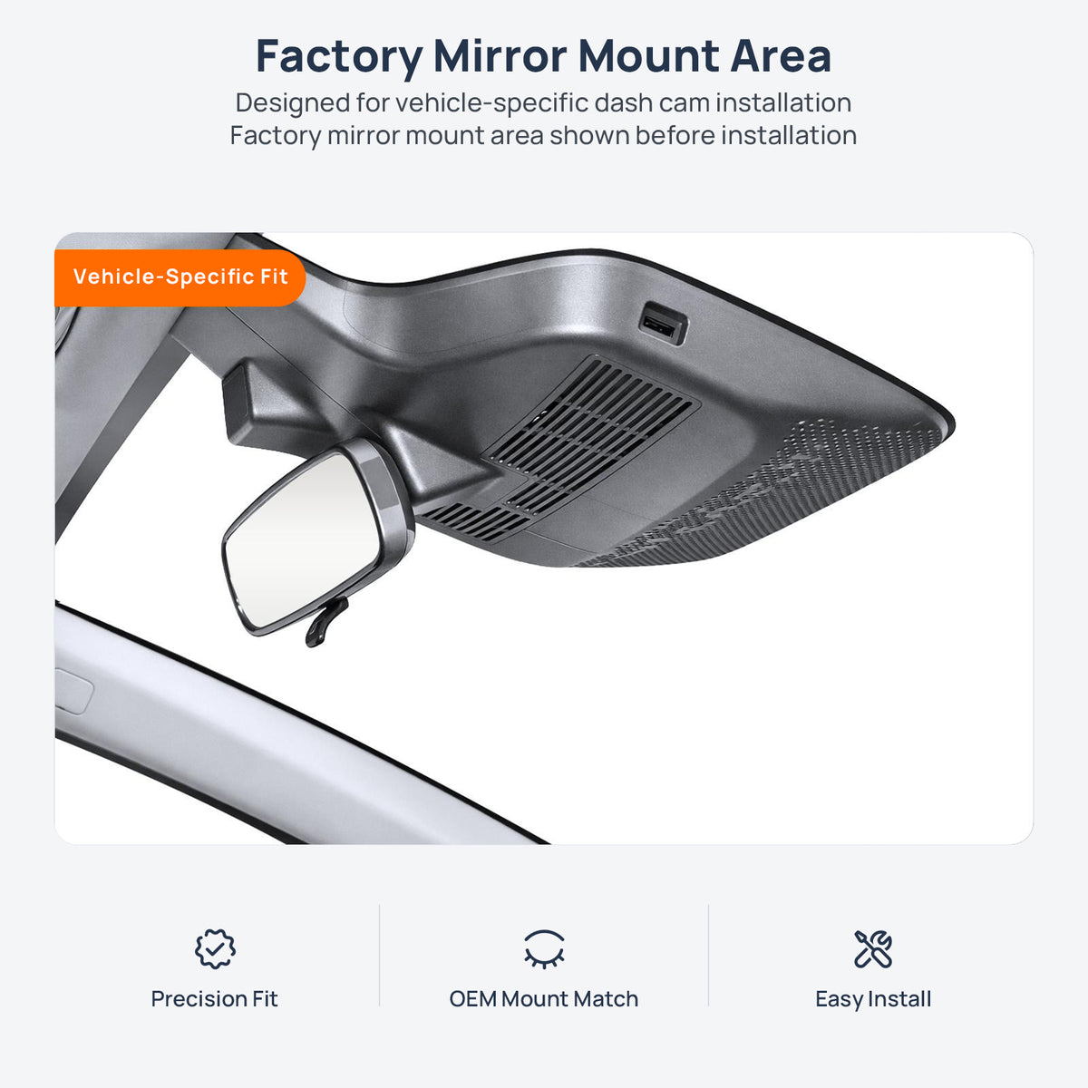Factory mirror mount area for AION Y Plus dash cam installation