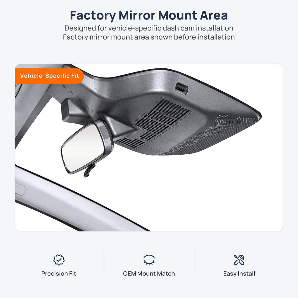 Factory mirror mount area for AION Y Plus dash cam installation