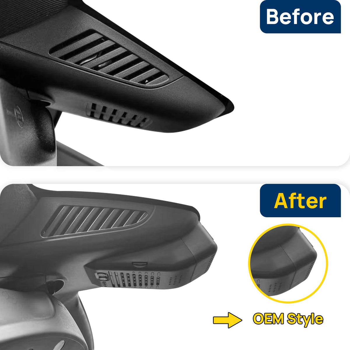 Vorher-Nachher Vergleich: Xplywi 1080P Frontkamera Dashcam Kompatibel mit Mercedes-Benz GLE300 W166 2018, diskrete OEM-Installation