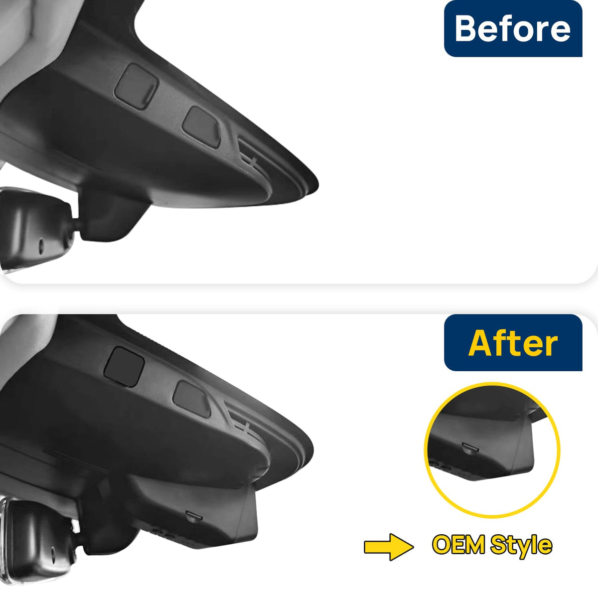 Vorher-Nachher Vergleich: Xplywi 1080P Frontkamera Dashcam Kompatibel mit XPENG P7 P7i Xiaopeng 2023 2024, diskrete OEM-Installation