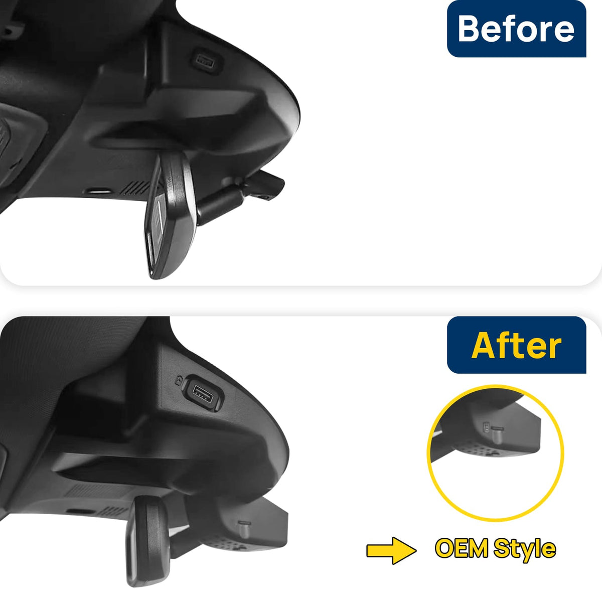 Vorher-Nachher Vergleich: Xplywi 1080P Frontkamera Dashcam Kompatibel mit Lincoln Corsair 2020-2022, diskrete OEM-Installation