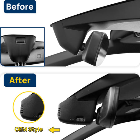 Vorher-Nachher Vergleich: Xplywi 2K Frontkamera Dashcam Kompatibel mit Volkswagen Tiguan 2019-2023, diskrete OEM-Installation