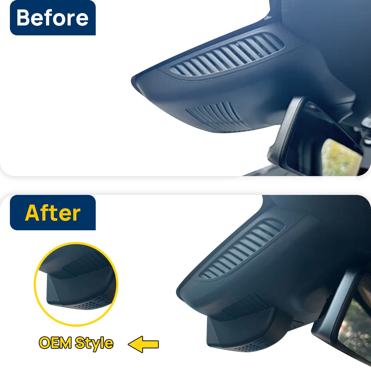 Vorher-Nachher Vergleich: Xplywi 4K/1080P Doppel Dashcam Autokamera Kompatibel mit Mercedes-Benz E-Class E200 E300 E320 E350 W213 2016-2020, diskrete OEM-Installation