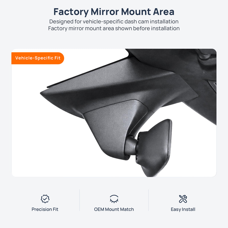 Factory mirror mount area for Tesla MODEL S dash cam installation