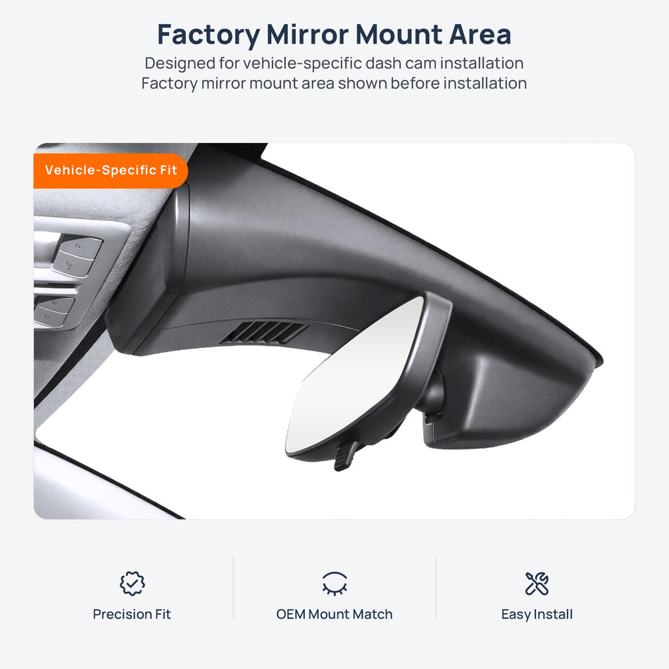 Factory mirror mount area for Mazda3 BP dash cam installation
