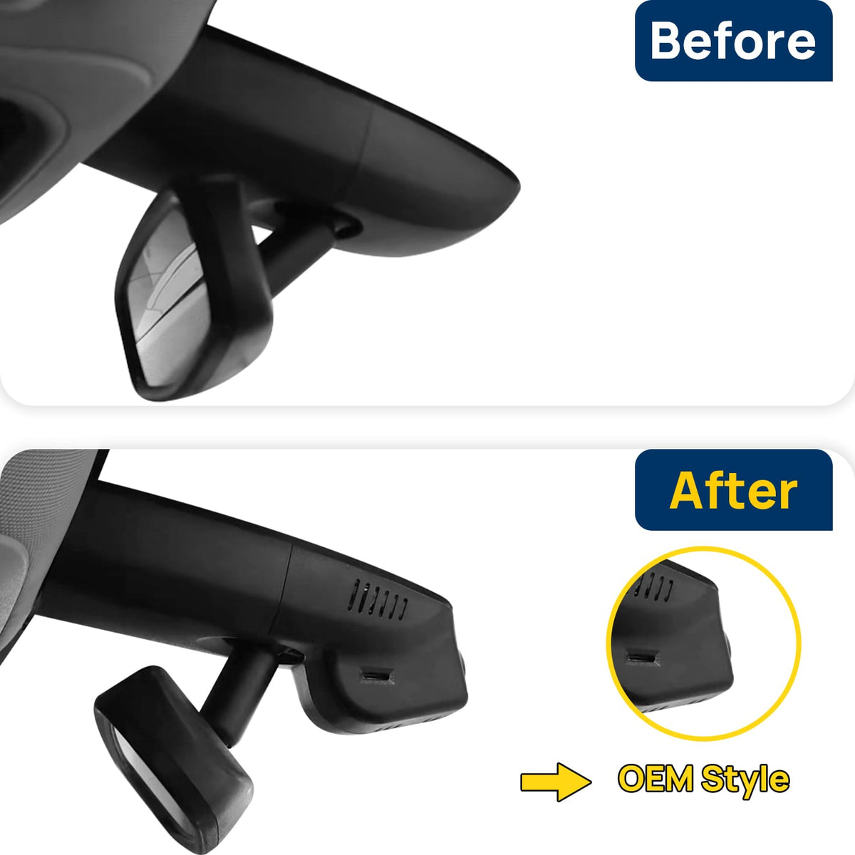 Vorher-Nachher Vergleich: Xplywi 4K Frontkamera Dashcam Kompatibel mit Cadillac ATS-L 2015, diskrete OEM-Installation