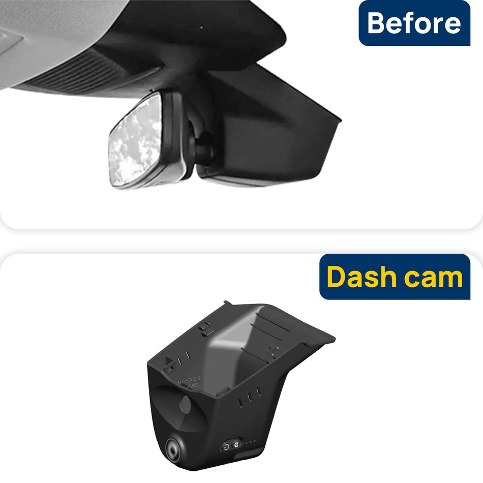 Vorher-Nachher Vergleich: Xplywi 2K/1080P Doppel Dashcam Autokamera Kompatibel mit Volkswagen Passat 2025, diskrete OEM-Installation