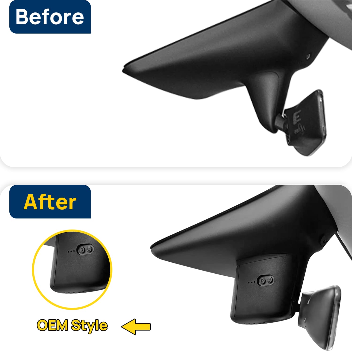 Vorher-Nachher Vergleich: Xplywi 1080P Frontkamera Dashcam Kompatibel mit Tesla Model Y 2021-2024, diskrete OEM-Installation