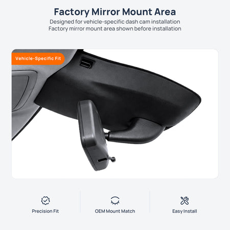 Factory mirror mount area for Roewe RX3 (RX3 Pro) dash cam installation