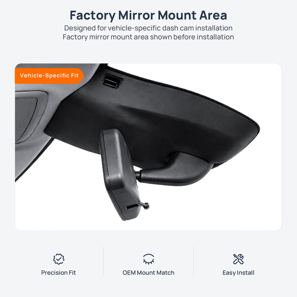 Factory mirror mount area for Roewe RX3 (RX3 Pro) dash cam installation