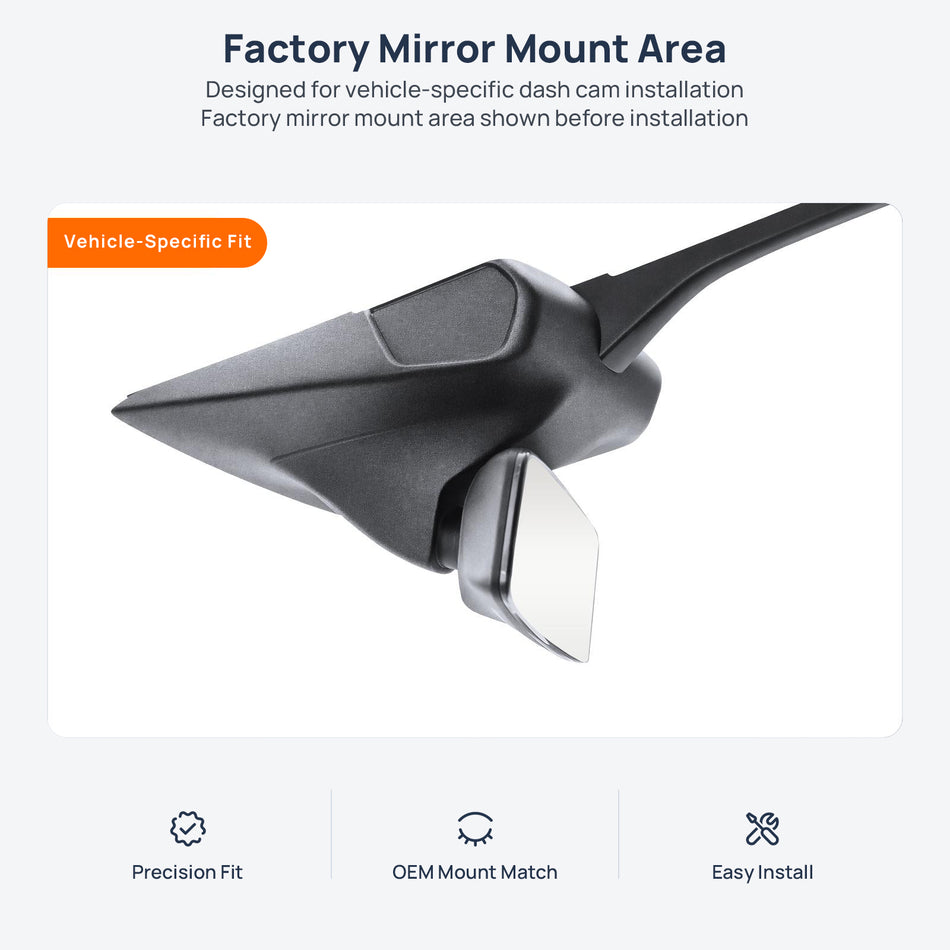 Factory mirror mount area for Tesla MODEL X 90D dash cam installation
