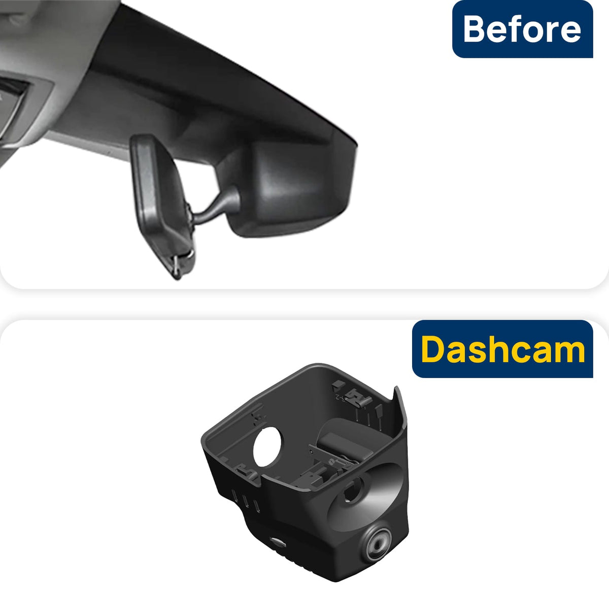 Vorher-Nachher Vergleich: Xplywi 2K/1080P Doppel Dashcam Autokamera Kompatibel mit Volkswagen Golf 2025, diskrete OEM-Installation