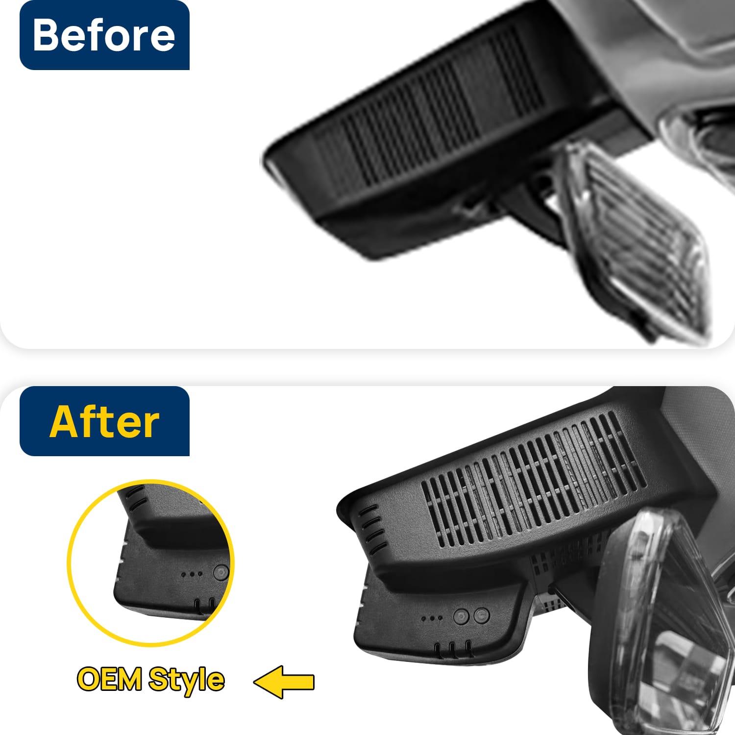 Vorher-Nachher Vergleich: Xplywi 4K Frontkamera Dashcam Kompatibel mit Chery Tiggo 8L 2024, diskrete OEM-Installation