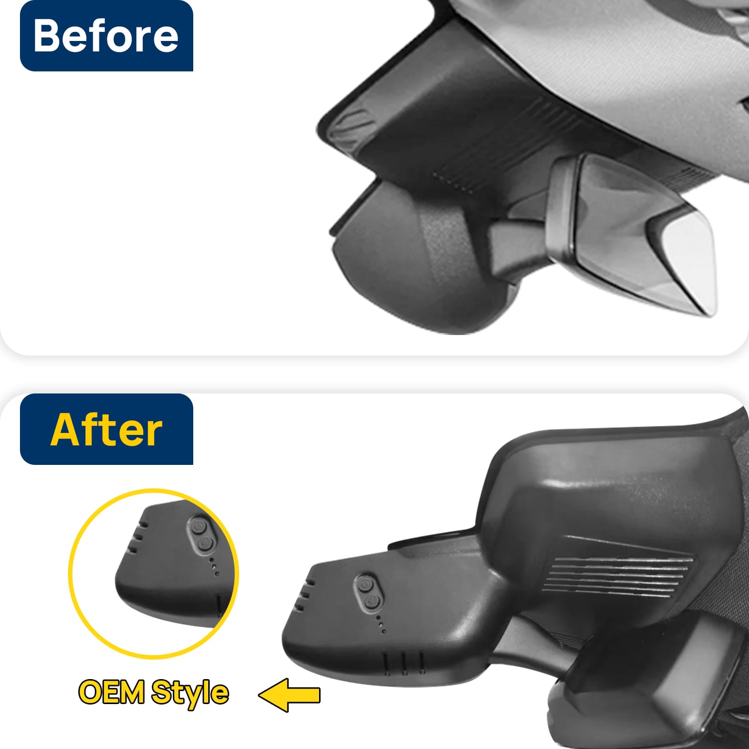 Vorher-Nachher Vergleich: Xplywi 1080P Frontkamera Dashcam Kompatibel mit BMW MINI Cooper J01 2025, diskrete OEM-Installation