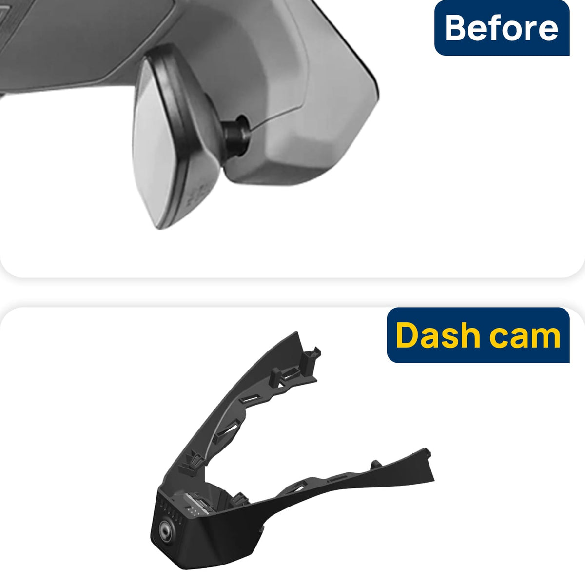 Vorher-Nachher Vergleich: Xplywi 1080P Frontkamera Dashcam Kompatibel mit Volkswagen Taos Tharu 2025, diskrete OEM-Installation