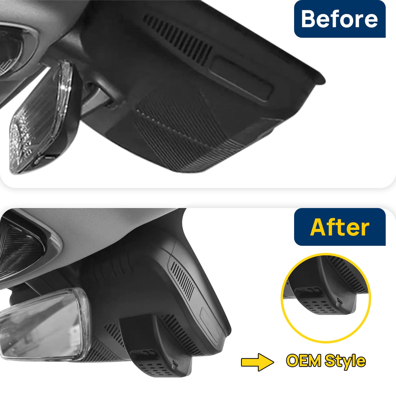 Vorher-Nachher Vergleich: Xplywi 2K Frontkamera Dashcam Kompatibel mit Chery Exeed RX Yaoguang 2023-2025, diskrete OEM-Installation