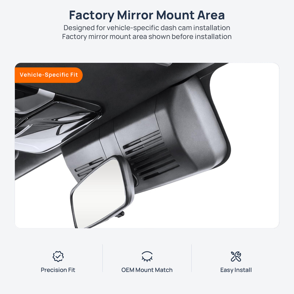 Factory mirror mount area for 212 T01 dash cam installation